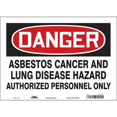 Condor Safety Sign, 10 in Height, 14 in Width, Vinyl, Horizontal Rectangle, English, 479K81 479K81
