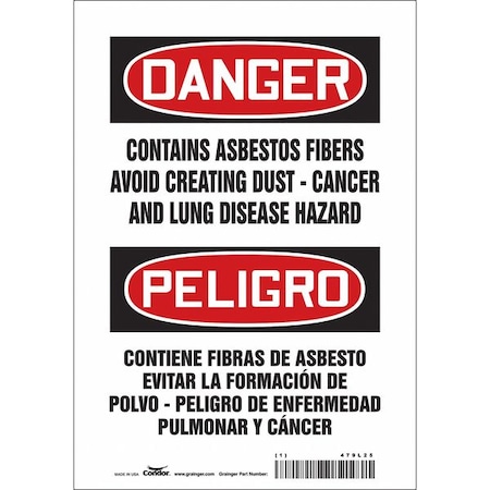 Condor Safety Sign, 10 in Height, 7 in Width, Vinyl, Horizontal Rectangle, English, Spanish, 479L25 479L25