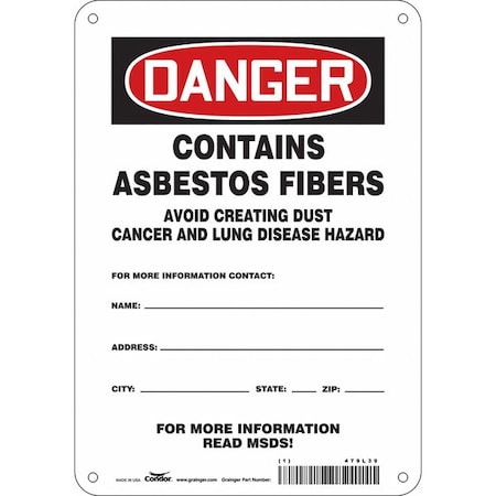Condor Safety Sign, 10 in Height, 7 in Width, Aluminum, Horizontal Rectangle, English, 479L39 479L39