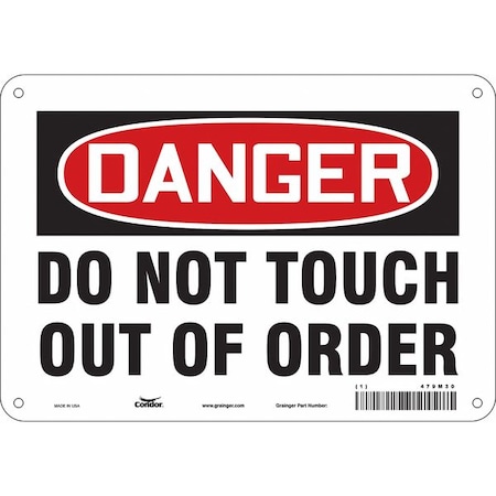 Condor Danger, DO NOT TOUCH OUT OF ORDER, 10 in W x 7 in H, Vertical Rectangle, Aluminum, 479M30 479M30