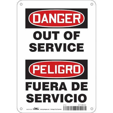 Condor Danger, OUT OF SERVICE/FUERA DE SERVICIO, 7 in W x 10 in H, Horizontal Rectangle, Aluminum, 479M42 479M42