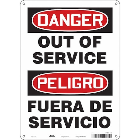 Condor Danger, OUT OF SERVICE/FUERA DE SERVICIO, 10 in W x 14 in H, Vertical Rectangle, Aluminum, 479M43 479M43