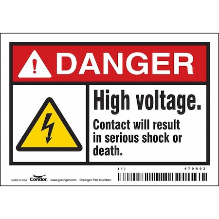 Condor Safety Sign, 3 1/2 in Height, 5 in Width, Vinyl, Horizontal Rectangle, English, 479R92 479R92