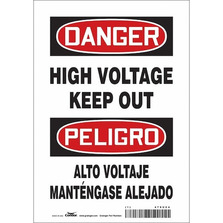 Condor Safety Sign, 10 in Height, 7 in Width, Vinyl, Horizontal Rectangle, English, Spanish, 479U04 479U04
