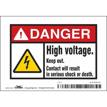 Condor Safety Sign, 3 1/2 in Height, 5 in Width, Vinyl, Horizontal Rectangle, English, 479U29 479U29