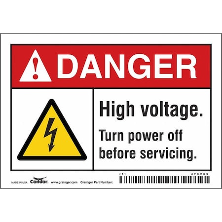 Condor Safety Sign, 3 1/2 in Height, 5 in Width, Vinyl, Horizontal Rectangle, English, 479V05 479V05
