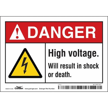 Condor Safety Sign, 3 1/2 in Height, 5 in Width, Vinyl, Horizontal Rectangle, English, 479V47 479V47