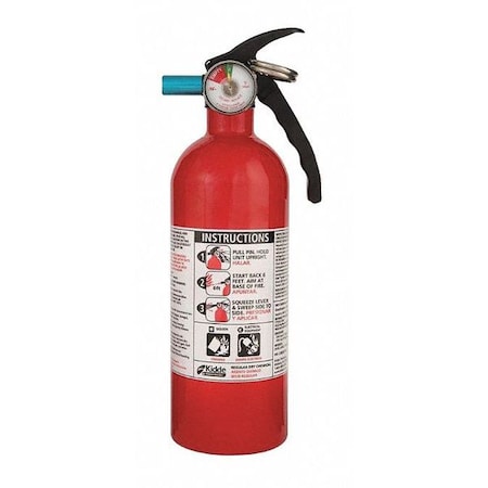 Kidde Fire Extinguisher, Class BC, Agent: Sodium Bicarbonate, UL Rating 5B:C, 2 lb capacity, 6 ft Range 21007077MTL
