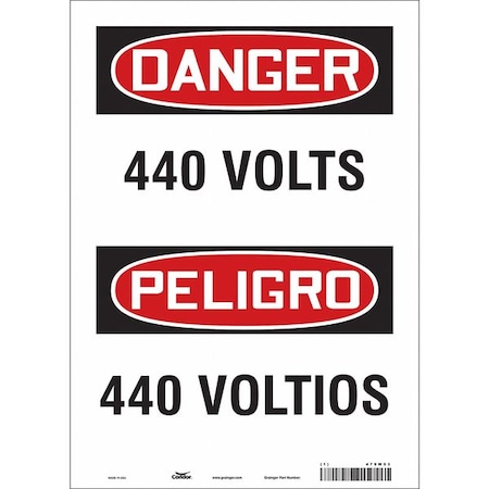 Condor Safety Sign, 14 in Height, 10 in Width, Vinyl, Vertical Rectangle, English, Spanish, 479W53 479W53