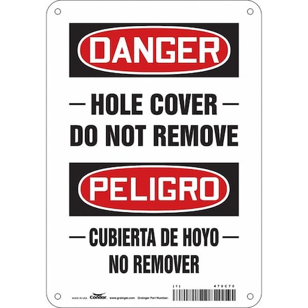 Condor Danger, HOLE COVER DO NOT REMOVE/CUBIERTA DE HOYO NO REMOVER, 7 in W x 10 in H, Aluminum, 479C70 479C70