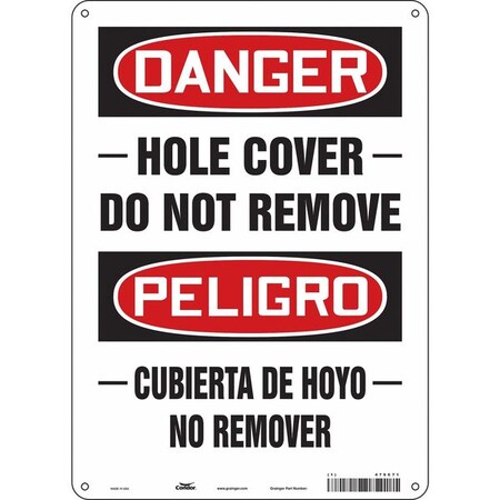Condor Danger, HOLE COVER DO NOT REMOVE, Spanish-Bilingual, 10 in W x 14 in H, Aluminum, Rectangle, 479C71 479C71