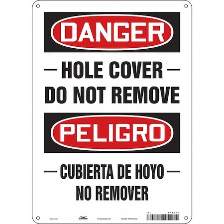 Condor Danger, HOLE COVER DO NOT REMOVE, Spanish-Bilingual, 10 in W x 14 in H, Polyethylene, 479C73 479C73
