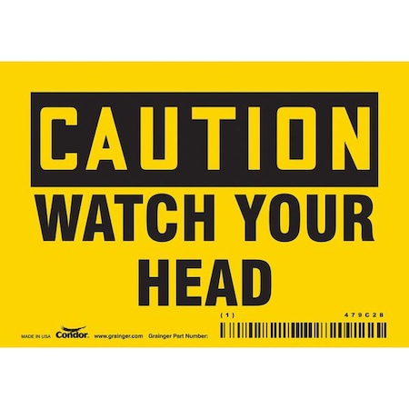 Condor Caution, WATCH YOUR HEAD, 5 in W x 3 1/2 in H, Horizontal Rectangle, Vinyl, 479C28 479C28