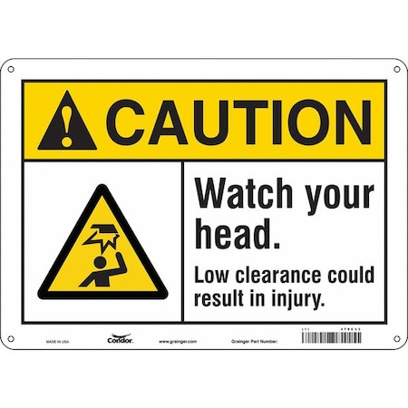 Condor Caution, WATCH YOUR HEAD. LOW CLEARANCE COULD RESULT IN INJURY., 14 in W x 10 in H, Aluminum, 479C33 479C33