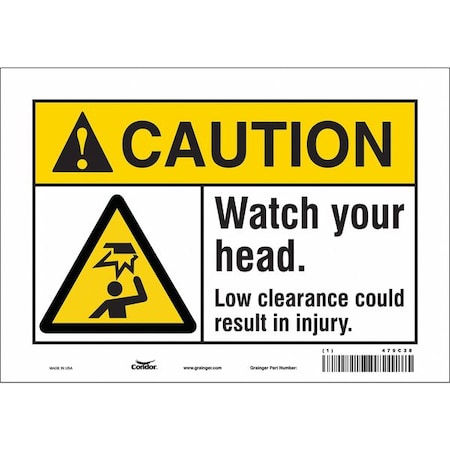 Condor Caution, WATCH YOUR HEAD. LOW CLEARANCE COULD RESULT IN INJURY., 10 in W x 7 in H, Vinyl, 479C38 479C38