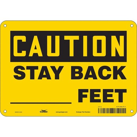 Condor Caution, STAY BACK _FEET, 10 in W x 7 in H, Vertical Rectangle, Aluminum, 479A71 479A71