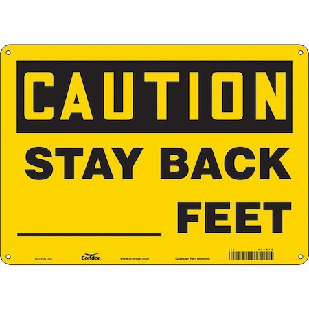 Condor Caution, STAY BACK _FEET, 14 in W x 10 in H, Horizontal Rectangle, Aluminum, 479A72 479A72