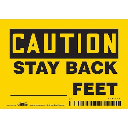 Condor Caution, STAY BACK _FEET, 5 in W x 3 1/2 in H, Horizontal Rectangle, Vinyl, 479A75 479A75