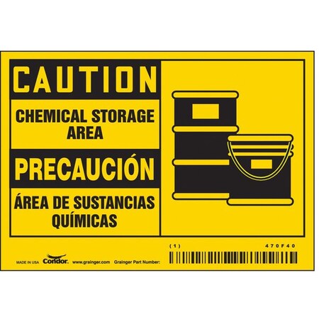 Condor Safety Sign, 3 1/2 in H, 5 in W, Vinyl, Horizontal Rectangle, English, Spanish, 470F40, PK5 470F40