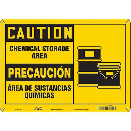 Condor Safety Sign, 10 in H, 14 in W, Polyethylene, Horizontal Rectangle, English, Spanish, 470F42 470F42