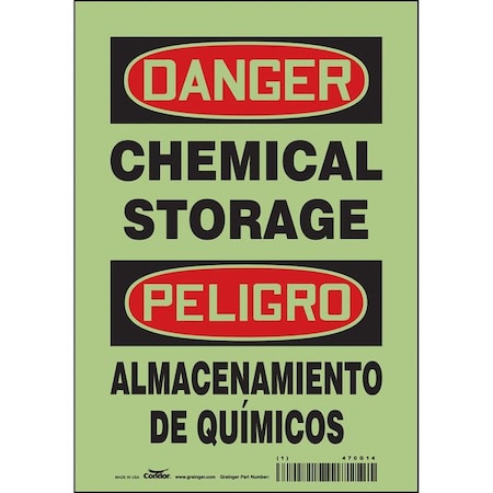 Condor Safety Sign, 10 in H, 7 in W, Glow Vinyl, Horizontal Rectangle, English, Spanish, 470G14 470G14