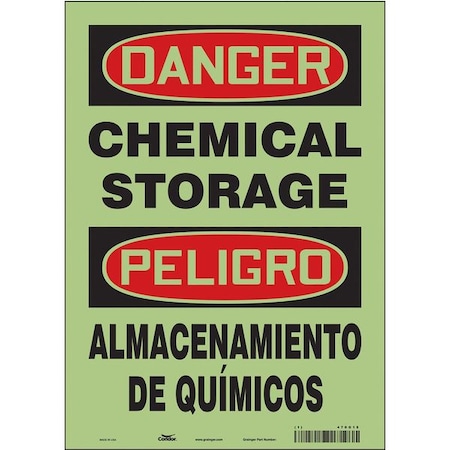 Condor Safety Sign, 14 in H, 10 in W, Glow Vinyl, Vertical Rectangle, English, Spanish, 470G15 470G15