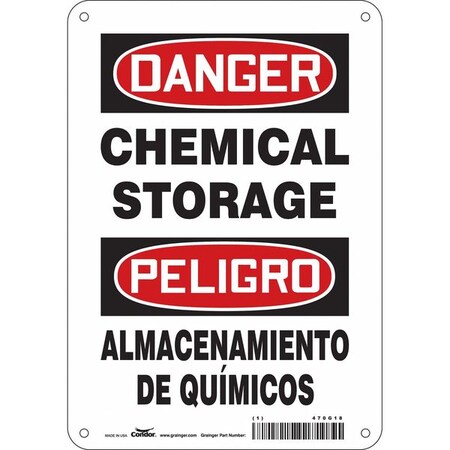 Condor Safety Sign, 10 in H, 7 in W, Polyethylene, Horizontal Rectangle, English, Spanish, 470G18 470G18