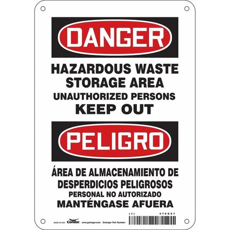 Condor Safety Sign, 10 in H, 7 in W, Polyethylene, Horizontal Rectangle, English, Spanish, 470G67 470G67