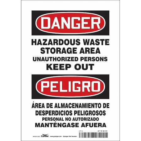 Condor Safety Sign, 10 in H, 7 in W, Vinyl, Horizontal Rectangle, English, Spanish, 470G69 470G69