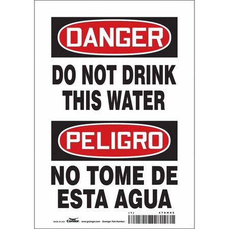Condor Danger/Peligro, Do Not Drink This Water/No Tome Esta Agua, 7 in W x 10 in H, Rectangle, 470H95 470H95
