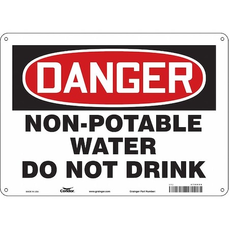 Condor Danger, Non-Potable Water Do Not Drink, 14 in W x 10 in H, Horizontal Rectangle, Aluminum, 470H98 470H98