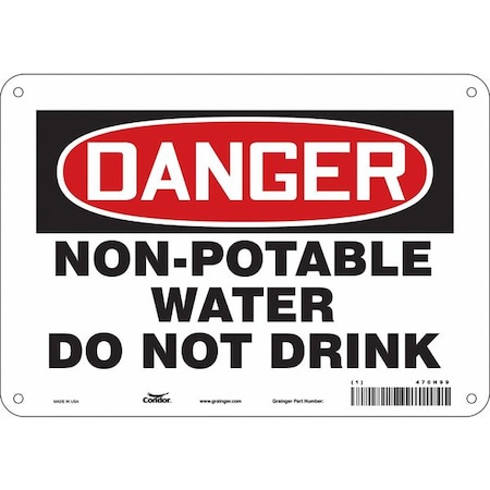 Condor Danger, Non-Potable Water Do Not Drink, 10 in W x 7 in H, Vertical Rectangle, Polyethylene, 470H99 470H99