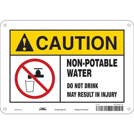 Condor Caution, Non-Potable Water. Do Not Drink. May Result In Injury., 10 in W x 7 in H, Aluminum, 470H72 470H72