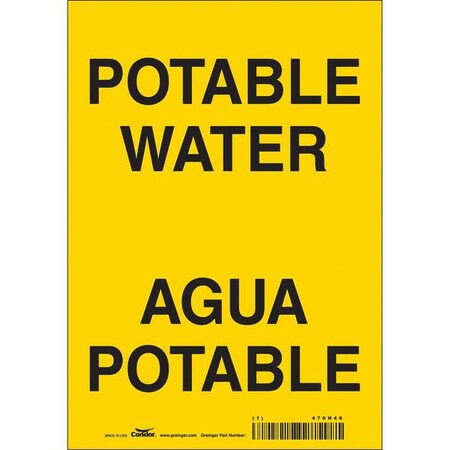 Condor Potable Water/Agua Potable, 7 in W x 10 in H, Horizontal Rectangle, Vinyl, 470H46 470H46