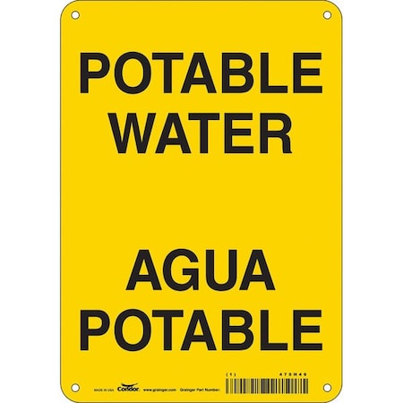 Condor Potable Water/Agua Potable, 7 in W x 10 in H, Horizontal Rectangle, Aluminum, 470H49 470H49