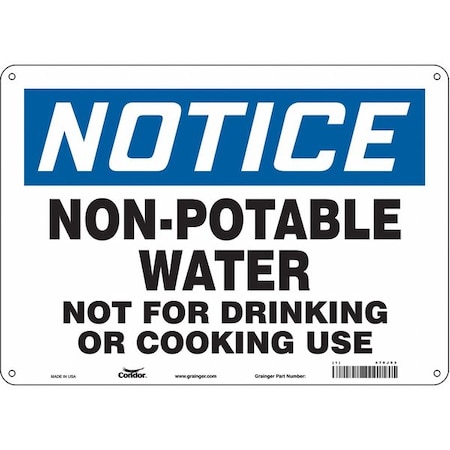 Condor Notice, Non-Potable Water Not For Drinking Or Cooking Use, 14 in W x 10 in H, Polyethylene, 470J93 470J93