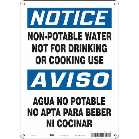 Condor Notice, Non-Potable Water Not For Drinking Or Cooking Use, 10 in W x 14 in H, Aluminum, 470J98 470J98