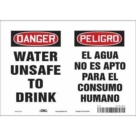 Condor Danger/Peligro, Water Unsafe To Drink, Spanish-Bilingual, 10 in W x 7 in H, 470J50 470J50