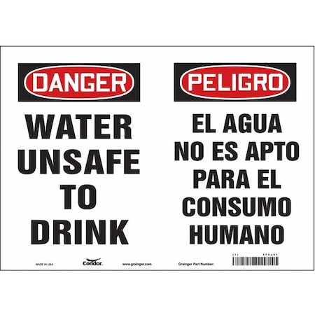 Condor Danger/Peligro, Water Unsafe To Drink, Spanish-Bilingual, 14 in W x 10 in H, 470J51 470J51