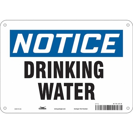 Condor Notice, Drinking Water, 10 in W x 7 in H, Vertical Rectangle, Polyethylene, 470J54 470J54