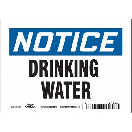 Condor Notice, Drinking Water, 7 in W x 5 in H, Horizontal Rectangle, Vinyl, 470J56 470J56