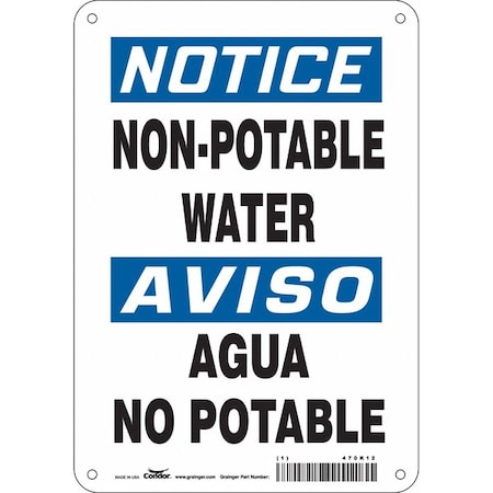 Condor Notice/Aviso, Non-Potable Water/Agua No Potable, 7 in W x 10 in H, Rectangle, Aluminum, 470K12 470K12