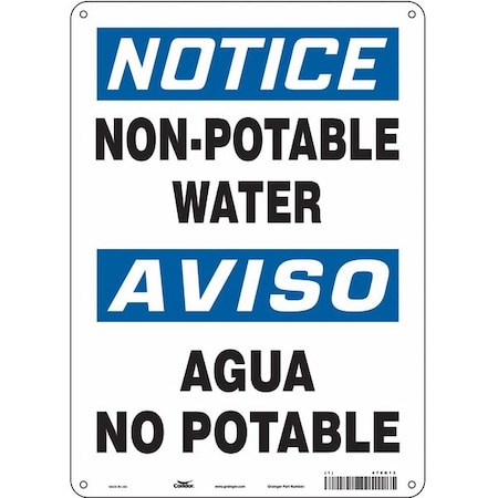 Condor Notice/Aviso, Non-Potable Water/Agua No Potable, 10 in W x 14 in H, Rectangle, Aluminum, 470K13 470K13