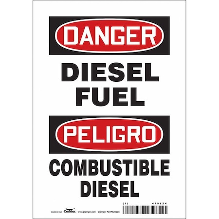 Condor Safety Sign, 10 in H, 7 in W, Vinyl, Horizontal Rectangle, English, Spanish, 470L24 470L24