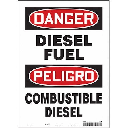 Condor Safety Sign, 14 in H, 10 in W, Vinyl, Vertical Rectangle, English, Spanish, 470L25 470L25