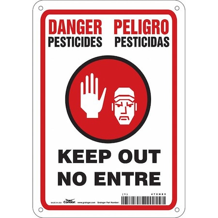 Condor Safety Sign, 10 in H, 7 in W, Vinyl, Horizontal Rectangle, English, Spanish, 470N85 470N85