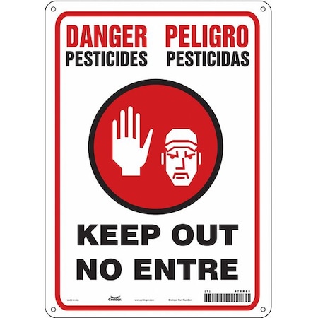 Condor Safety Sign, 14 in H, 10 in W, Vinyl, Vertical Rectangle, English, Spanish, 470N86 470N86