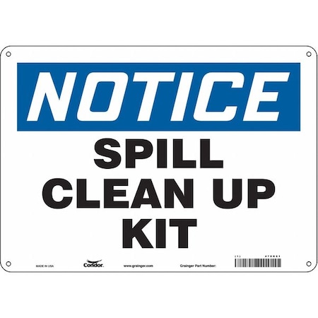Condor Notice, Spill Clean Up Kit, 14 in W x 10 in H, Horizontal Rectangle, Aluminum, 470N61 470N61
