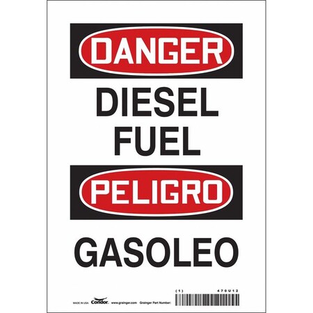 Condor Safety Sign, 10 in H, 7 in W, Vinyl, Horizontal Rectangle, English, Spanish, 470U12 470U12
