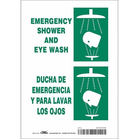 Condor Emergency Shower And Eye Wash/Ducha De Emergencia Y Para Lavar Los Ojos, 7 in x 10 in, Vinyl, 470Y36 470Y36